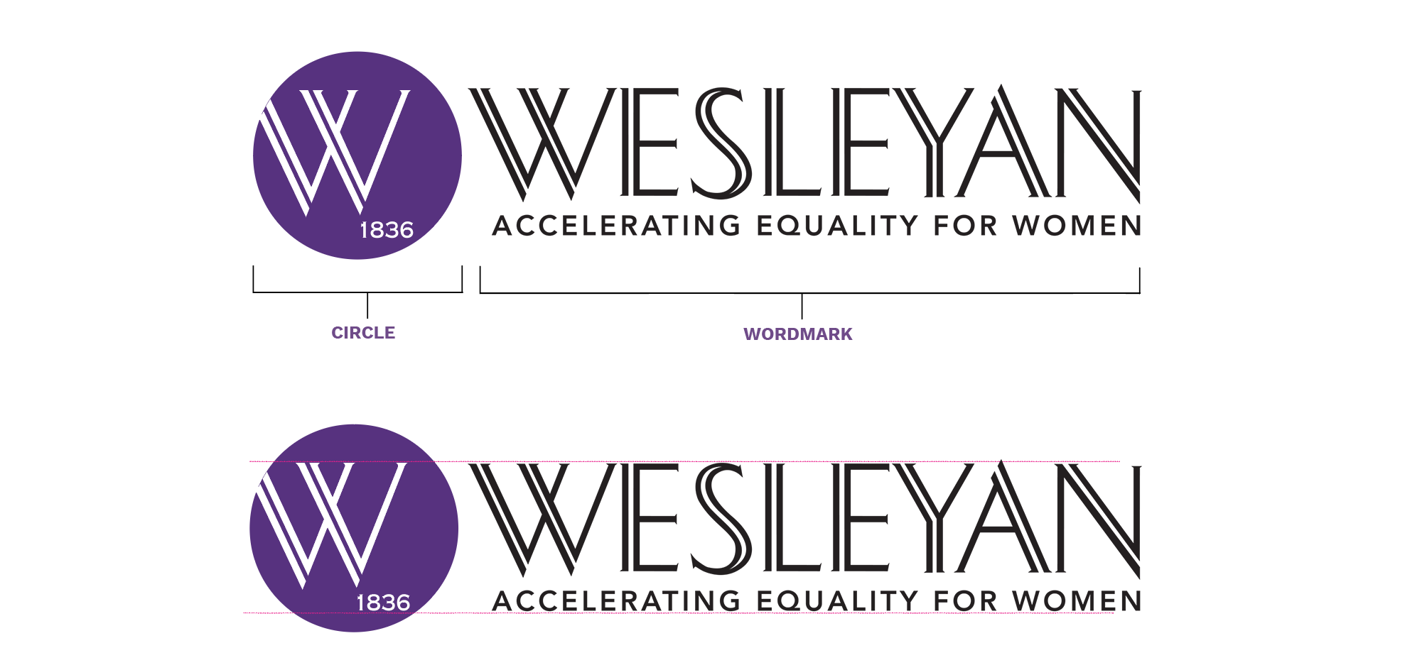 Wesleyan Circle with wordmark standard for branding