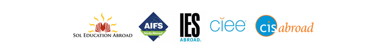 Study Abroad Logos: Sol Education Abroad, AIFS, IES Abroad, CIEE, and cisabroad